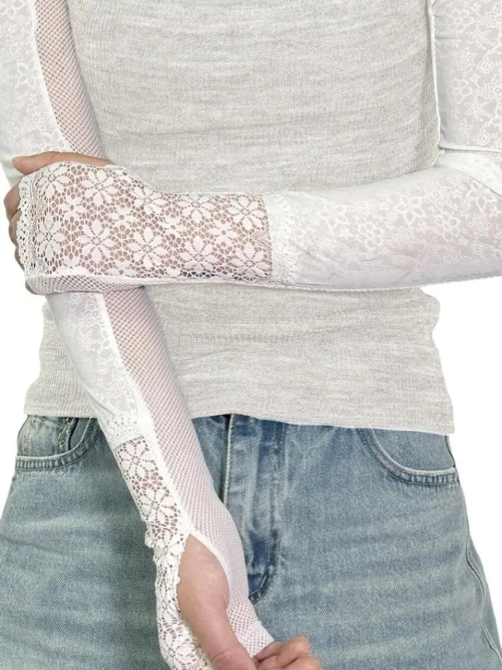 Lace Ice Silk Arm Sleeves for Women UV Sun Protection